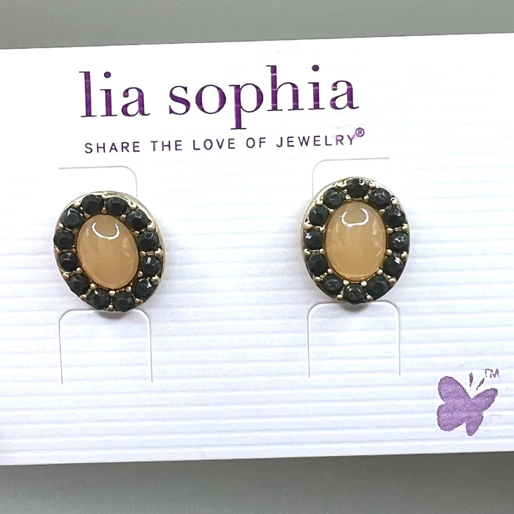 NWT lia sophia “Pinch” earrings, blush pink and gray resin, matte gold tone